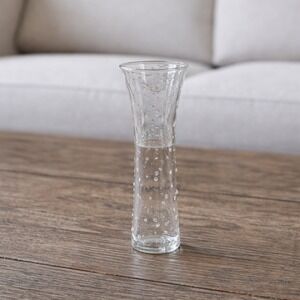 Vintage Clear Art Glass Bud Vase Applied Polka Dots 7 Inch